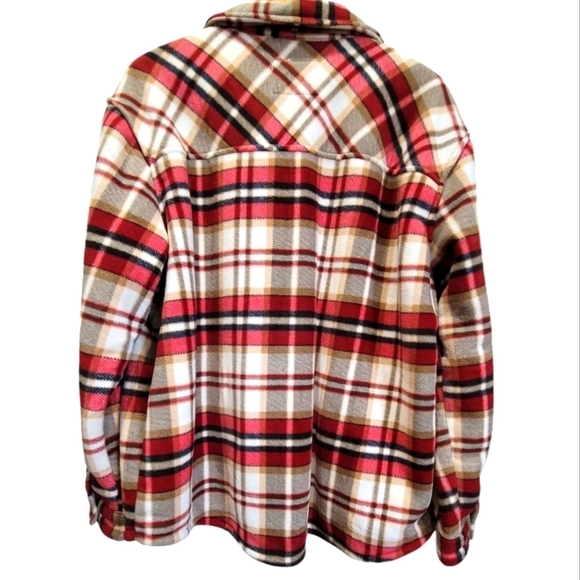 XXL Plaid Fleece Button Down Jacket w/Sherpa Lining & Chest & Front Side Pockets - Picture 3 of 9